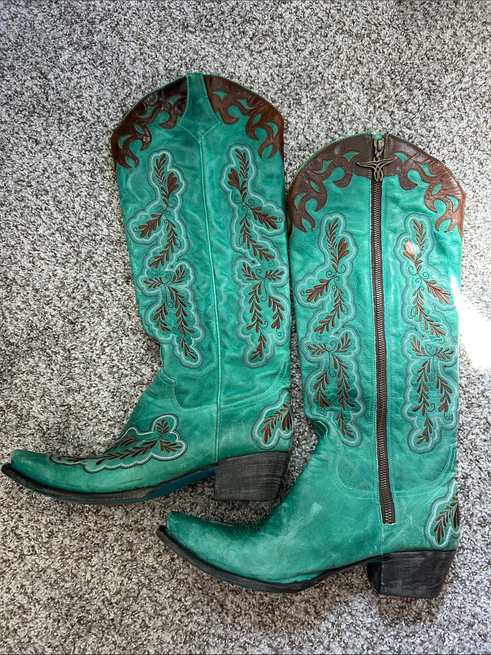 RARE Lane Turquoise Tall Leather Western Cowboy Boots Women’s 10